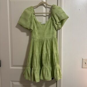 Jonathan Simkhai Light Green Puff Sleeve Dress